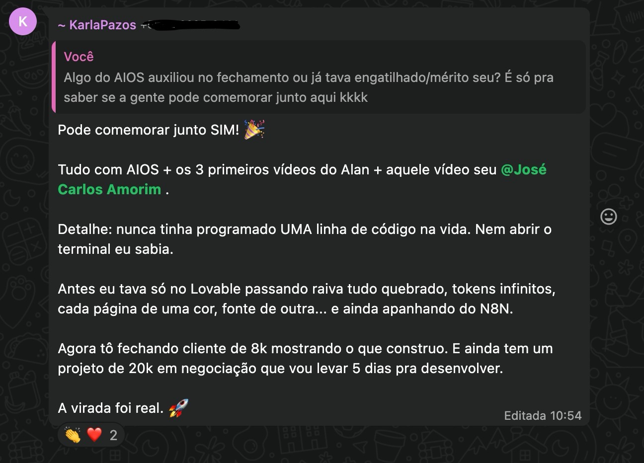 Depoimento de aluno